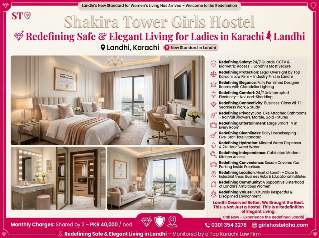 Shakira Tower Girls Hostel Landhi Redefining Safe & Elegant Living for Ladies in Karachi
