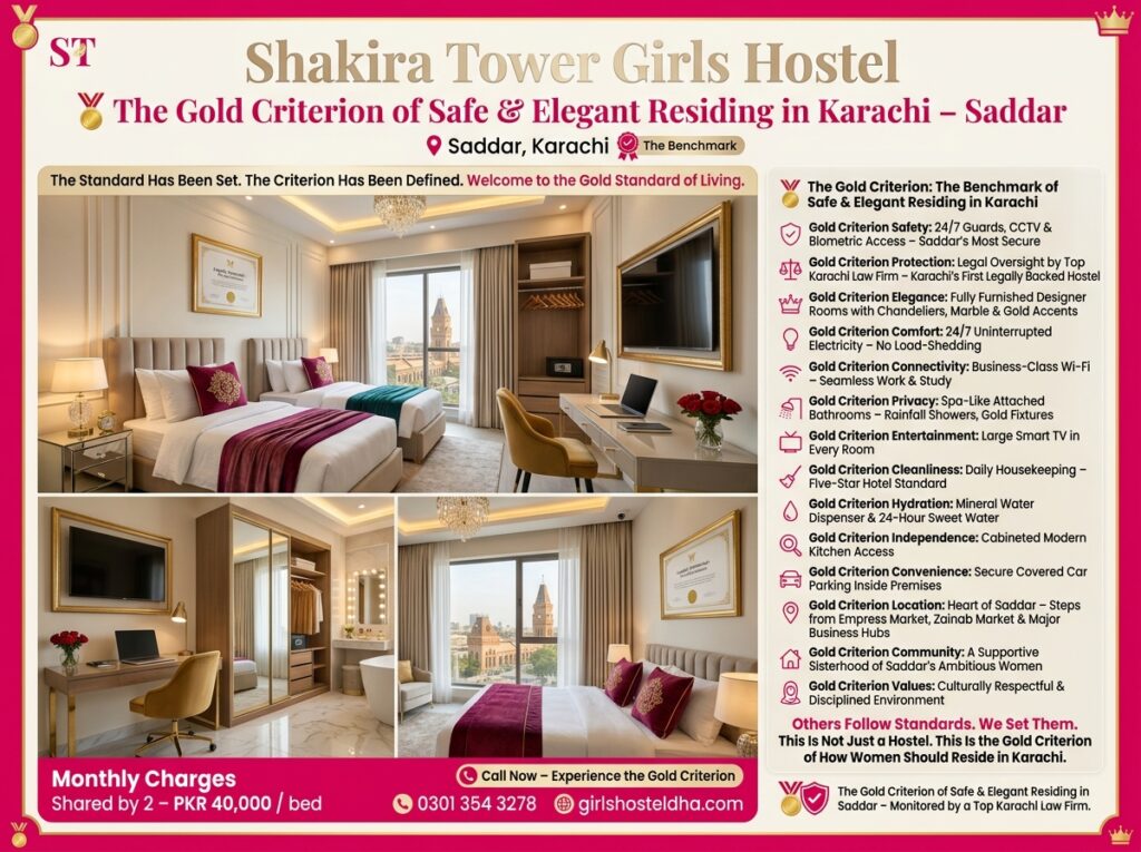 Shakira Tower Girls Hostel Saddar The Gold Criterion of Safe & Elegant Residing In Karachi