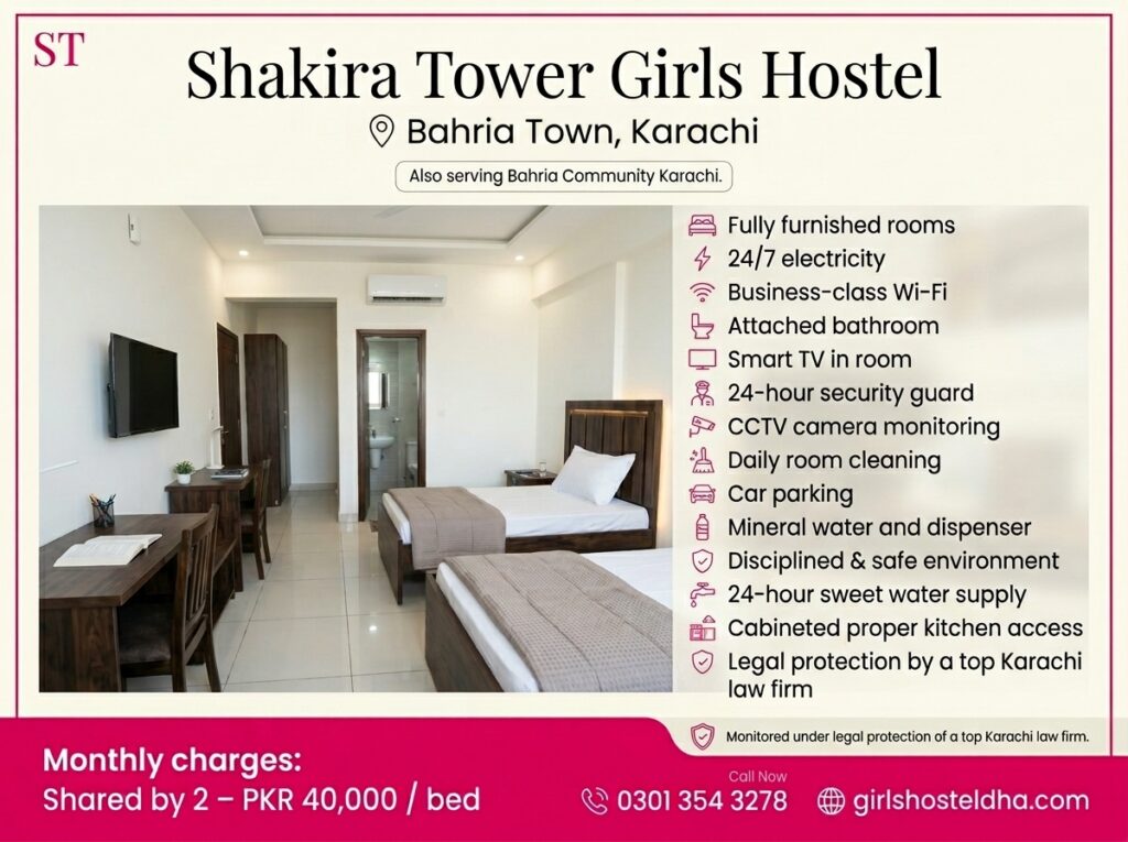 Shakira Tower Girls Hostel in Bahria Community Karachi