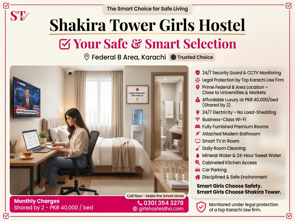Shakira Tower Girls Hostel in Federal B Area Karachi: Your Safe & Smart Selection